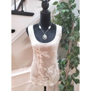 Michael Kors Women's Beige Sequin 100% Rayon Scoop Neck Sleeveless Top Blouse L